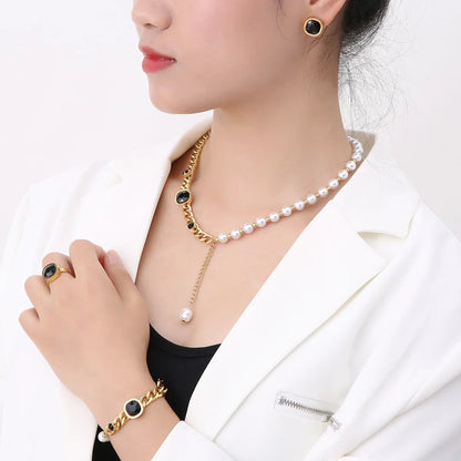 Wholesale Simple Style Square Water Droplets Stainless Steel Plating Inlay 18k Gold Plated Zircon Jewelry Set