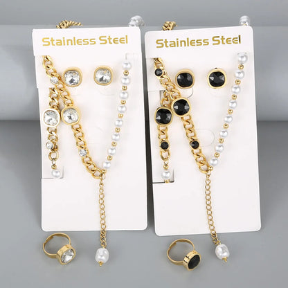 Wholesale Simple Style Square Water Droplets Stainless Steel Plating Inlay 18k Gold Plated Zircon Jewelry Set