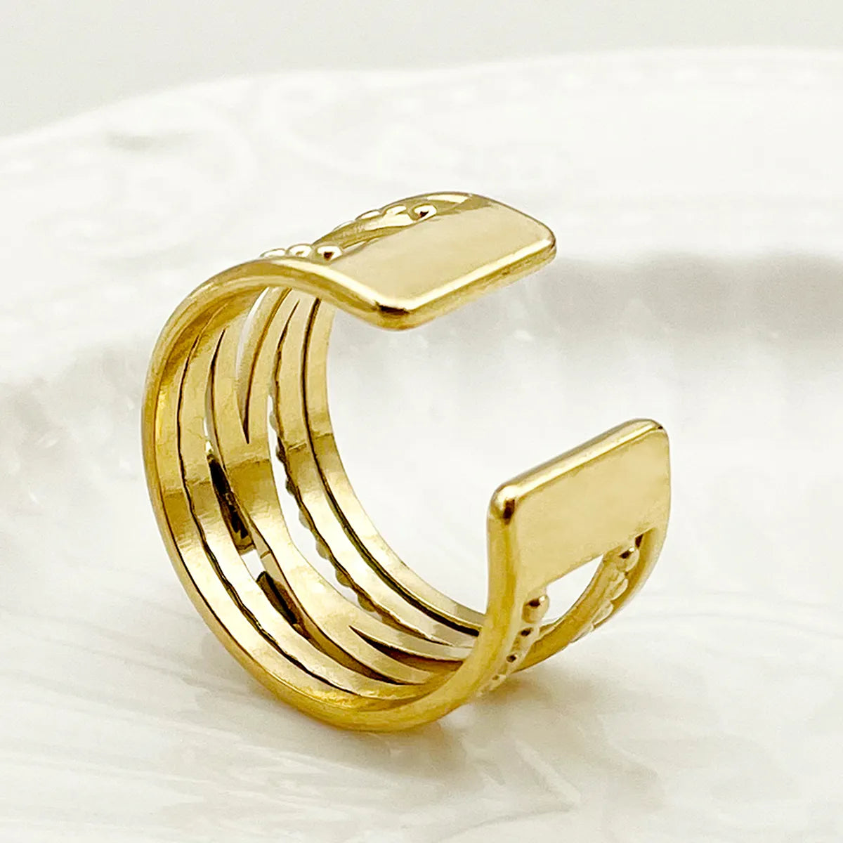 304 Stainless Steel 14K Gold Plated Simple Style Layered Plating Inlay Natural Stone Open Rings