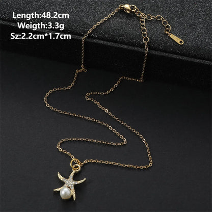 Simple Style Star Alloy Steel Asymmetrical Inlay Artificial Pearls Women's Pendant Necklace