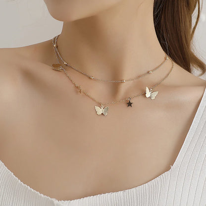 Simple Style Star Butterfly Alloy Plating Women's Layered Necklaces