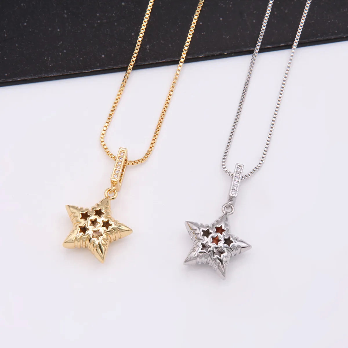 Simple Style Star Copper 18k Gold Plated White Gold Plated Zircon Pendant Necklace In Bulk