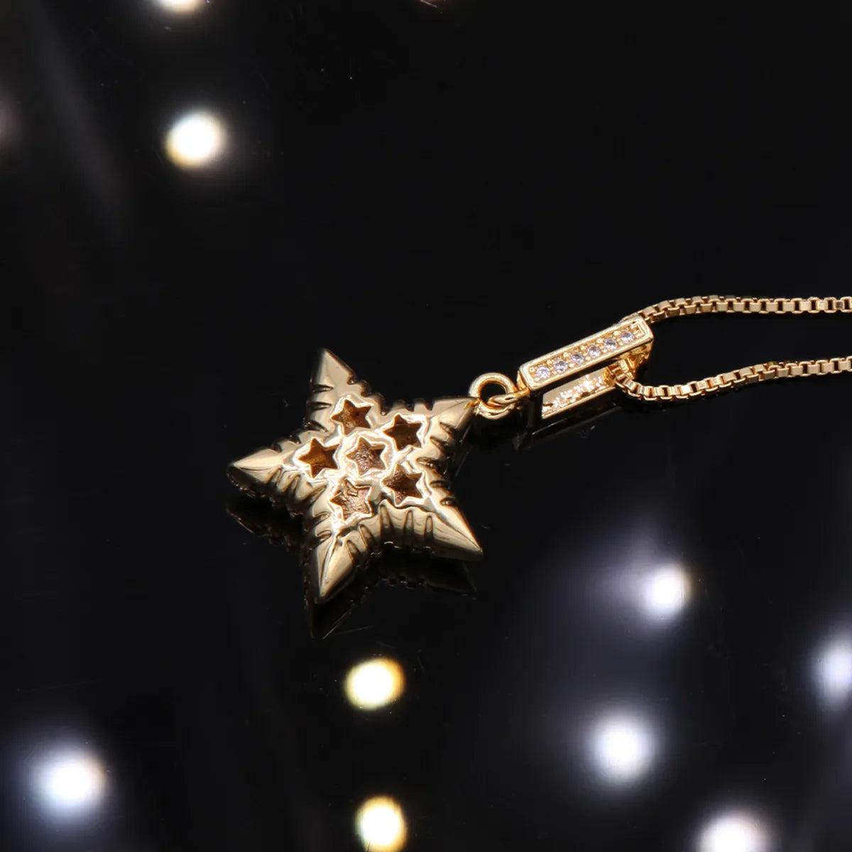 Simple Style Star Copper 18k Gold Plated White Gold Plated Zircon Pendant Necklace In Bulk