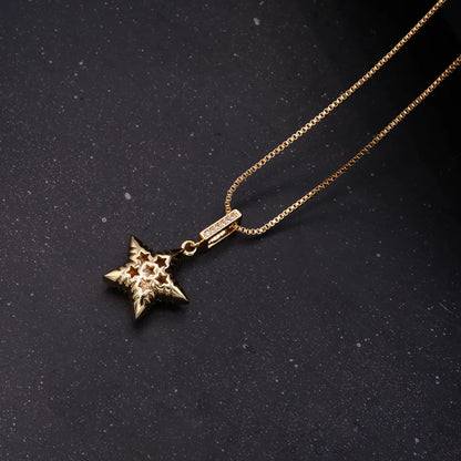 Simple Style Star Copper 18k Gold Plated White Gold Plated Zircon Pendant Necklace In Bulk