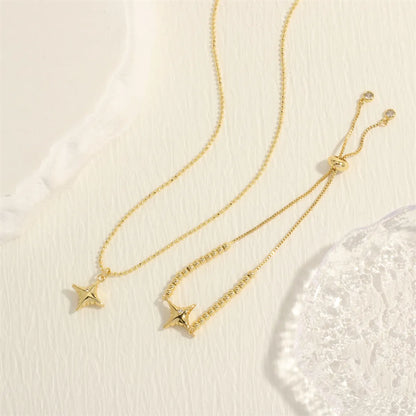 Simple Style Star Copper Plating Inlay Zircon 18k Gold Plated Bracelets Necklace