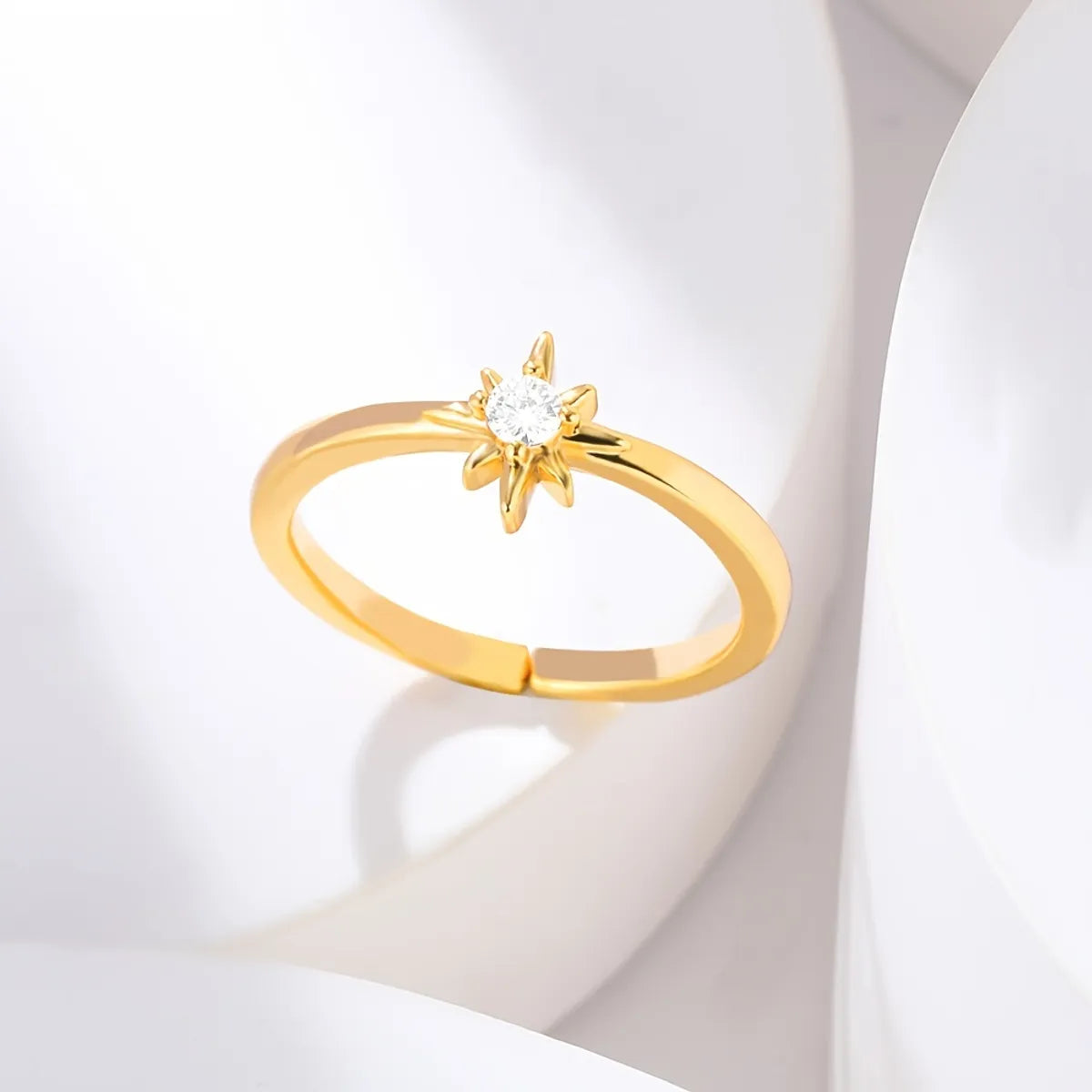 Simple Style Star Copper Gold Plated Zircon Open Rings In Bulk