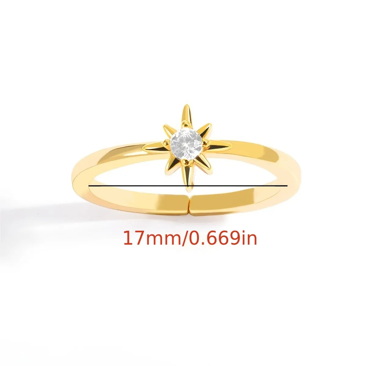 Simple Style Star Copper Gold Plated Zircon Open Rings In Bulk