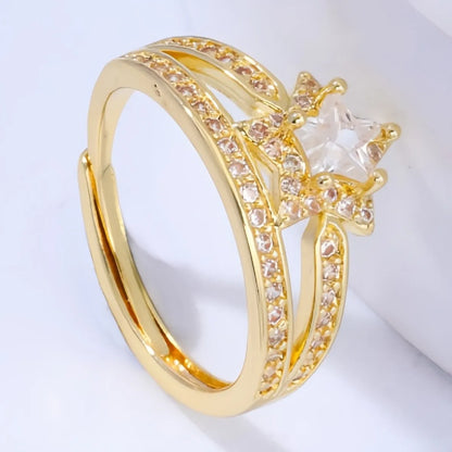 Copper Gold Plated Silver Plated Simple Style Plating Inlay Star Zircon Open Rings