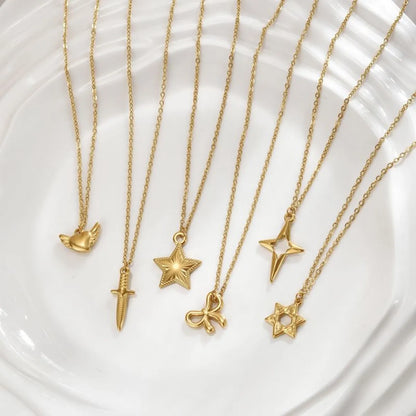 Simple Style Star Heart Shape Bow Knot Stainless Steel Polishing Plating 18k Gold Plated Pendant Necklace