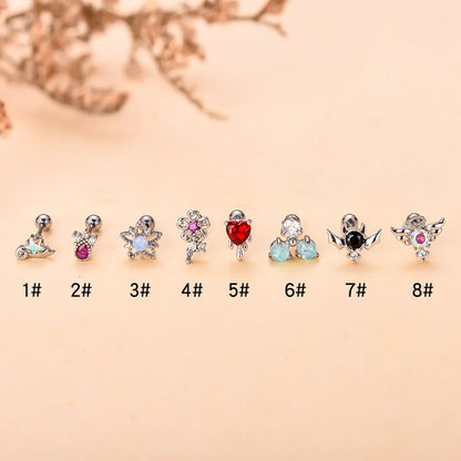 Simple Style Star Heart Shape Stainless Steel Copper Plating Inlay Zircon Ear Studs 1 Piece