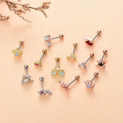 Simple Style Star Heart Shape Stainless Steel Copper Plating Inlay Zircon Ear Studs 1 Piece