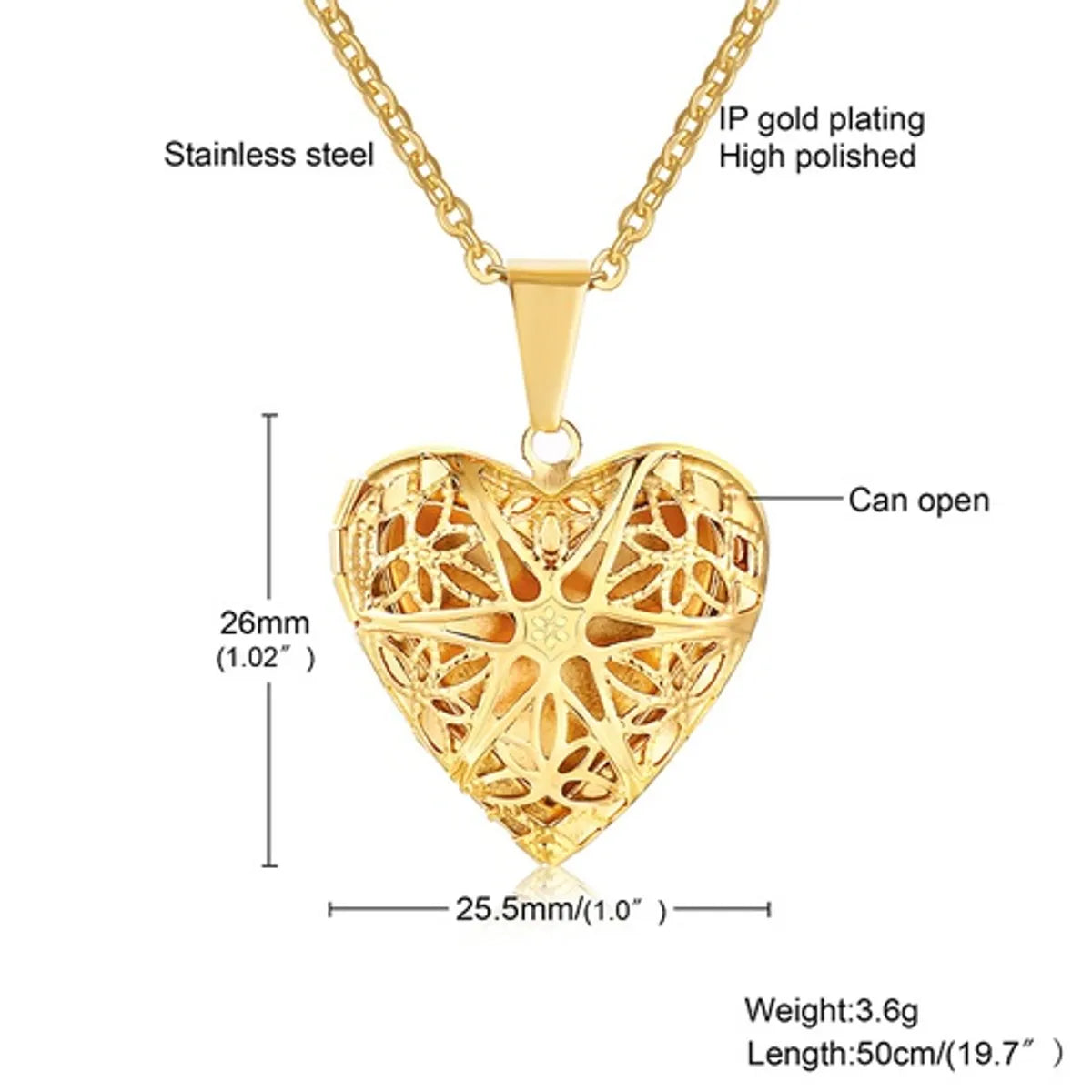 Simple Style Star Heart Shape Stainless Steel Plating Hollow Out Gold Plated Pendant Necklace Locket Necklace