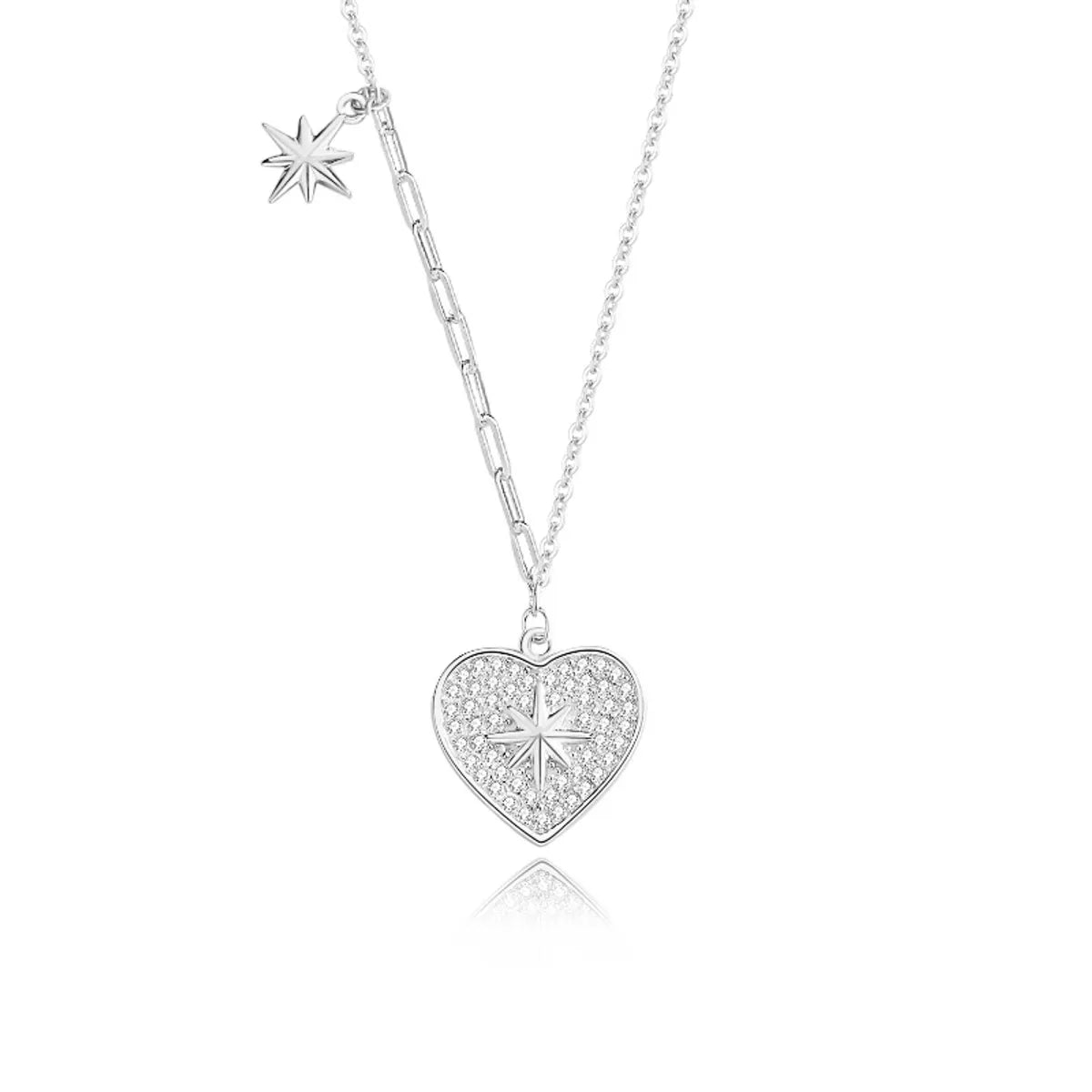 Simple Style Star Heart Shape Sterling Silver Plating Inlay Zircon Pendant Necklace