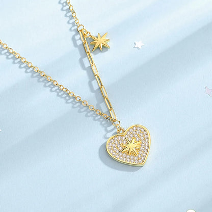 Simple Style Star Heart Shape Sterling Silver Plating Inlay Zircon Pendant Necklace