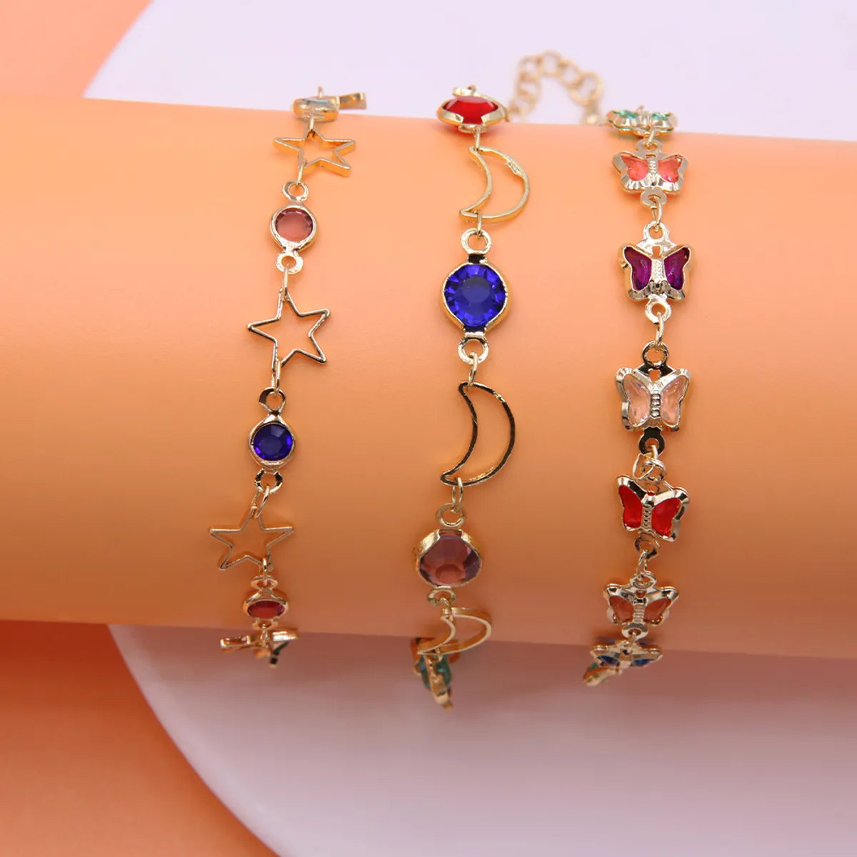 Simple Style Star Moon Butterfly Copper 18k Gold Plated Bracelets In Bulk