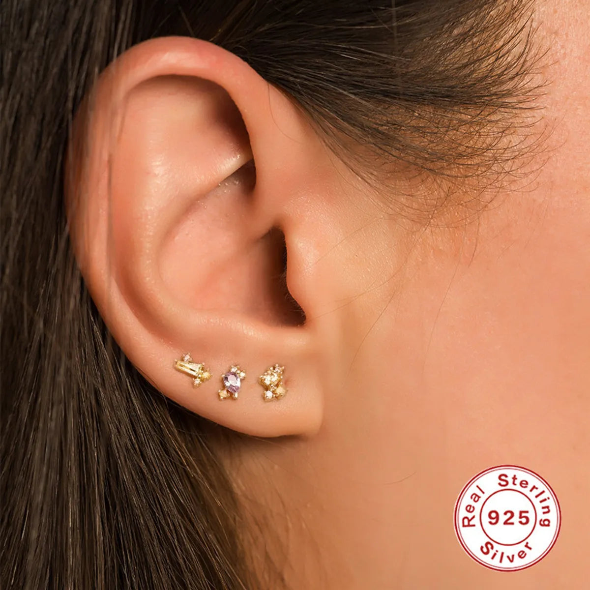 Simple Style Star Moon Butterfly Sterling Silver Inlay Zircon Ear Studs 1 Set