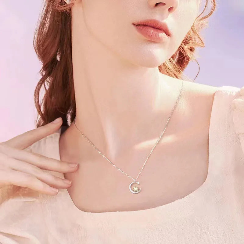 Simple Style Star Moon Cat Copper Plating Inlay Artificial Diamond Gold Plated Silver Plated Pendant Necklace