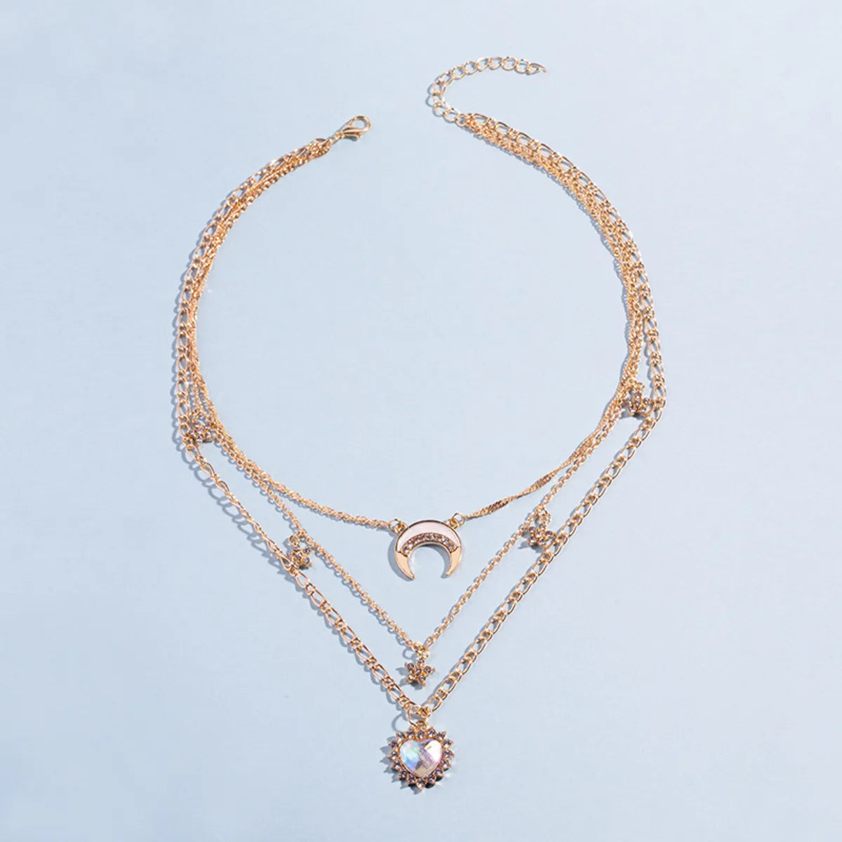 Simple Style Star Moon Heart Shape Crystal Rhinestones Alloy Wholesale Layered Necklaces Necklace