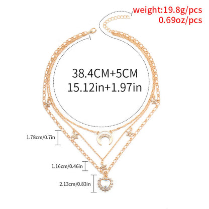 Simple Style Star Moon Heart Shape Crystal Rhinestones Alloy Wholesale Layered Necklaces Necklace