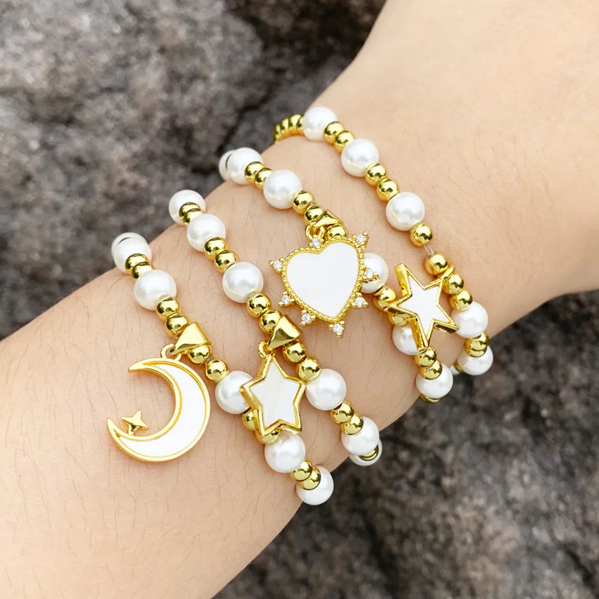 Simple Style Star Moon Heart Shape Rope Copper Beaded Gold Plated Zircon Women's Bracelets 1 Piece