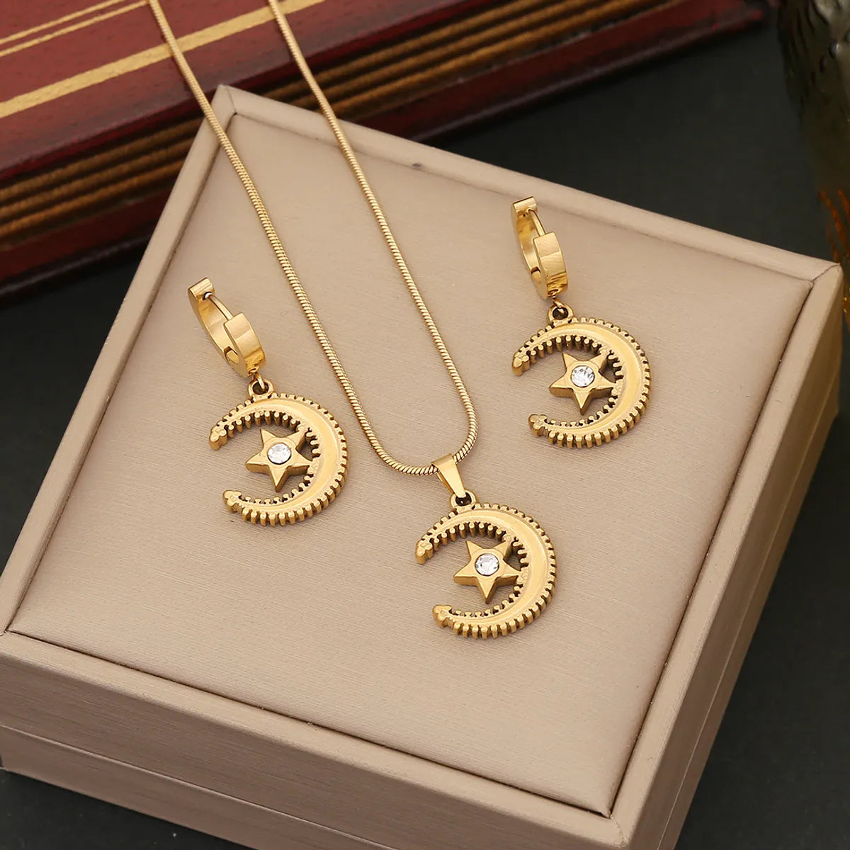 Simple Style Star Moon Stainless Steel Plating Earrings Necklace