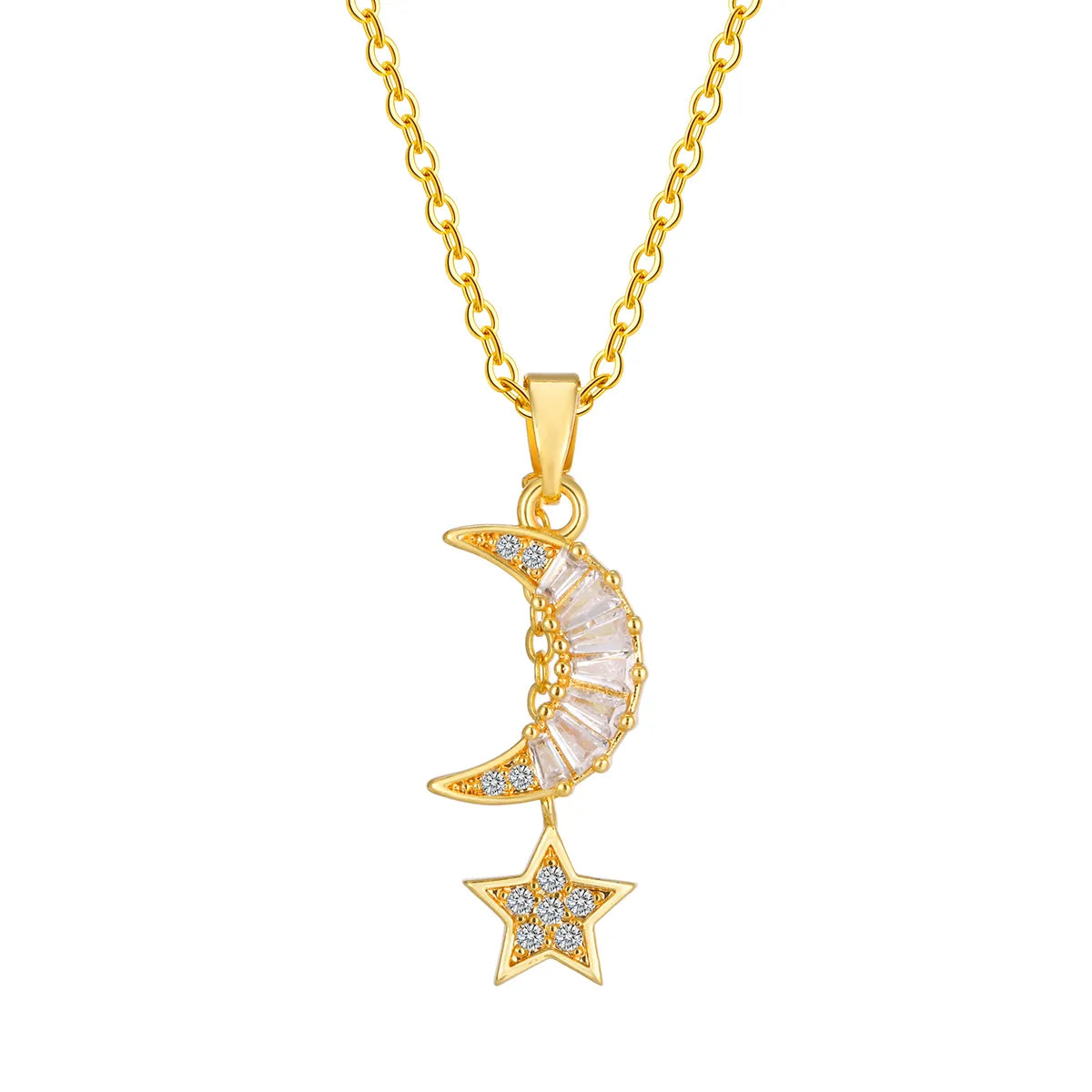 Simple Style Star Moon Stainless Steel Plating Inlay Zircon 18k Gold Plated Pendant Necklace