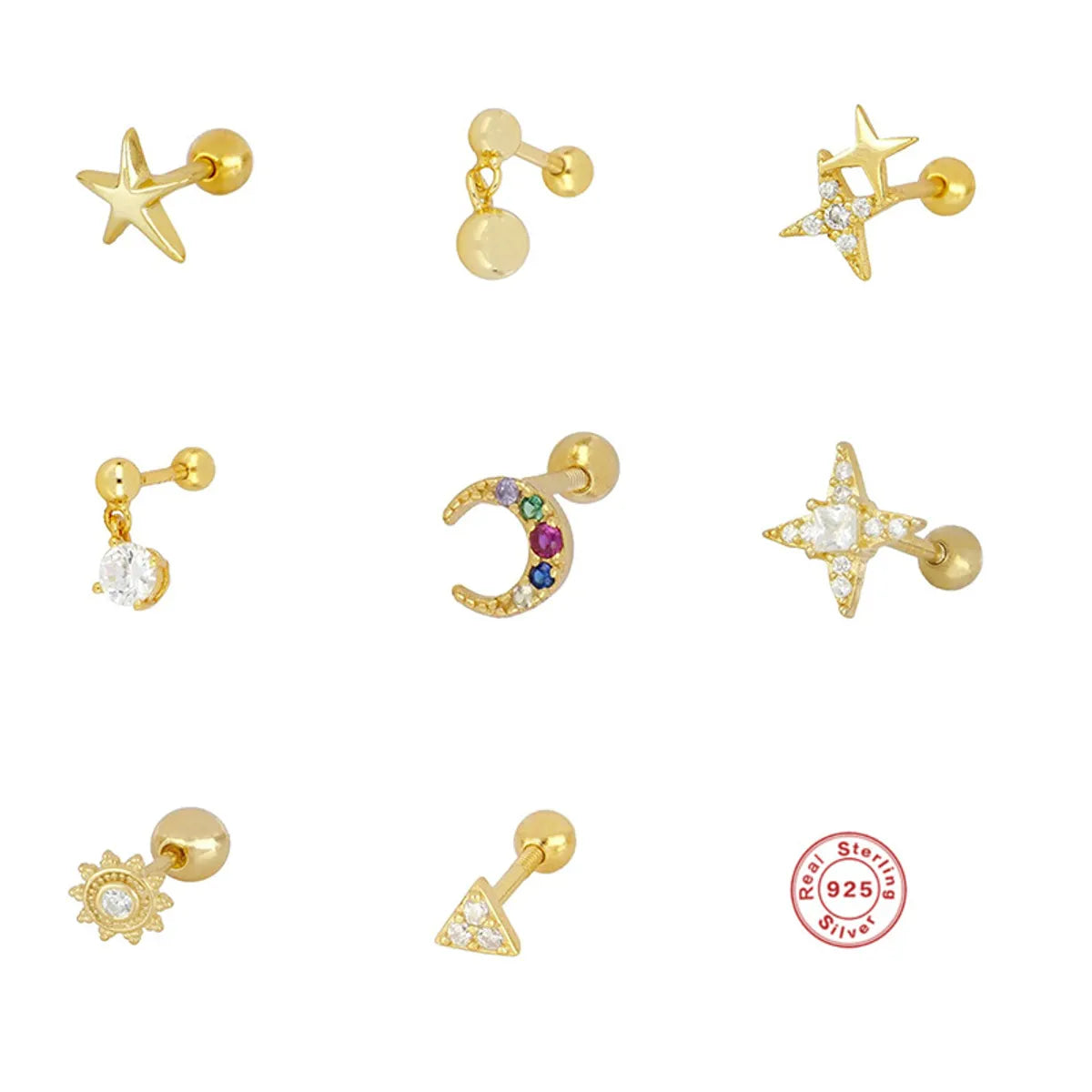 Simple Style Star Moon Sterling Silver Ear Studs 1 Piece