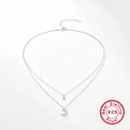 Simple Style Star Moon Sterling Silver Plating Inlay Zircon White Gold Plated Pendant Necklace