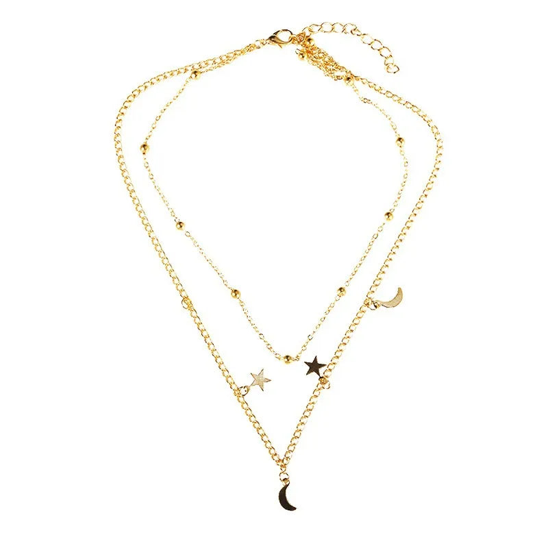 Titanium Steel 18K Gold Plated Simple Style Plating Star Moon Layered Necklaces