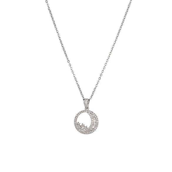 Simple Style Star Moon Titanium Steel Inlay Rhinestones Pendant Necklace