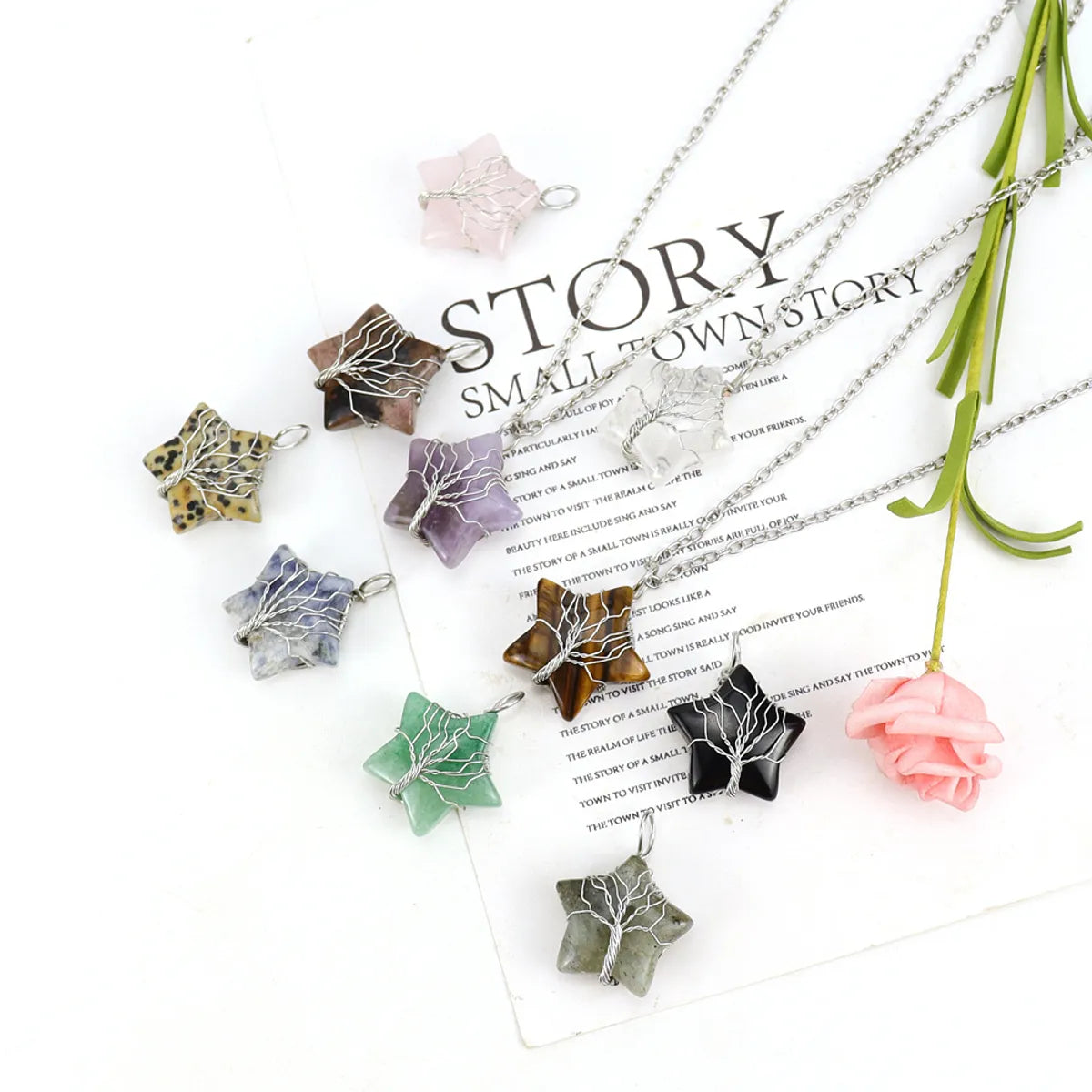 Simple Style Star Natural Stone Ferroalloy Patchwork Pendant Necklace