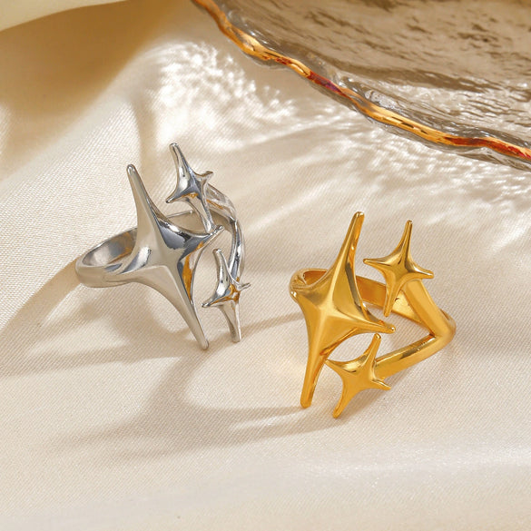 Simple Style Star Opening Ring For Women Stainless Steel Electroplated