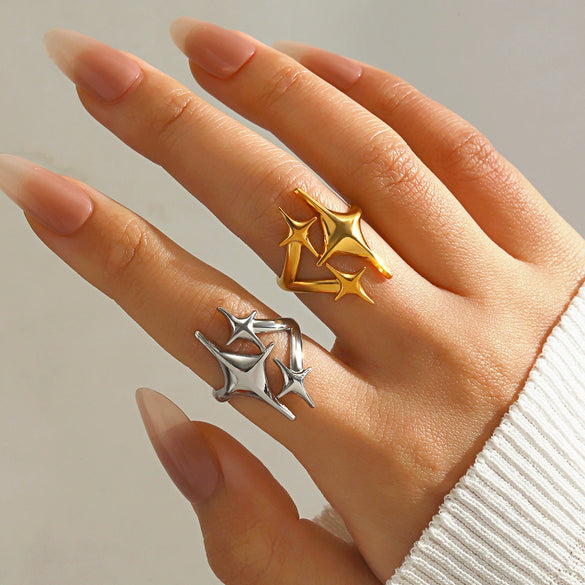 Simple Style Star Opening Ring For Women Stainless Steel Electroplated