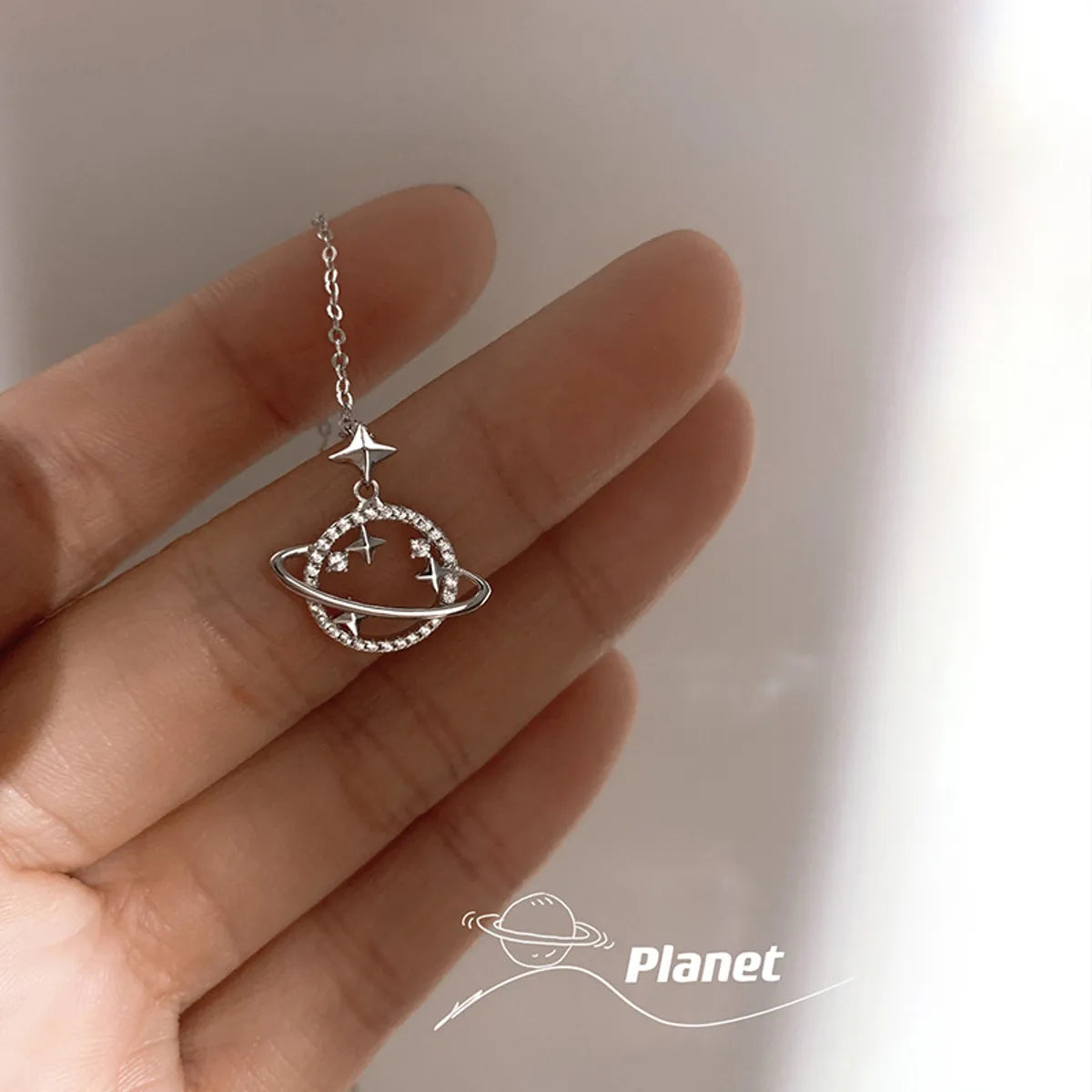 Simple Style Star Planet Copper Plating Hollow Out Inlay Zircon Pendant Necklace