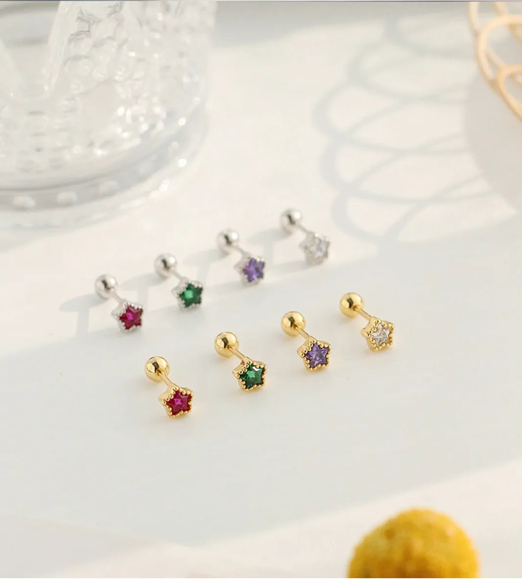 Simple Style Star Silver Plating Inlay Zircon Ear Studs 1 Pair