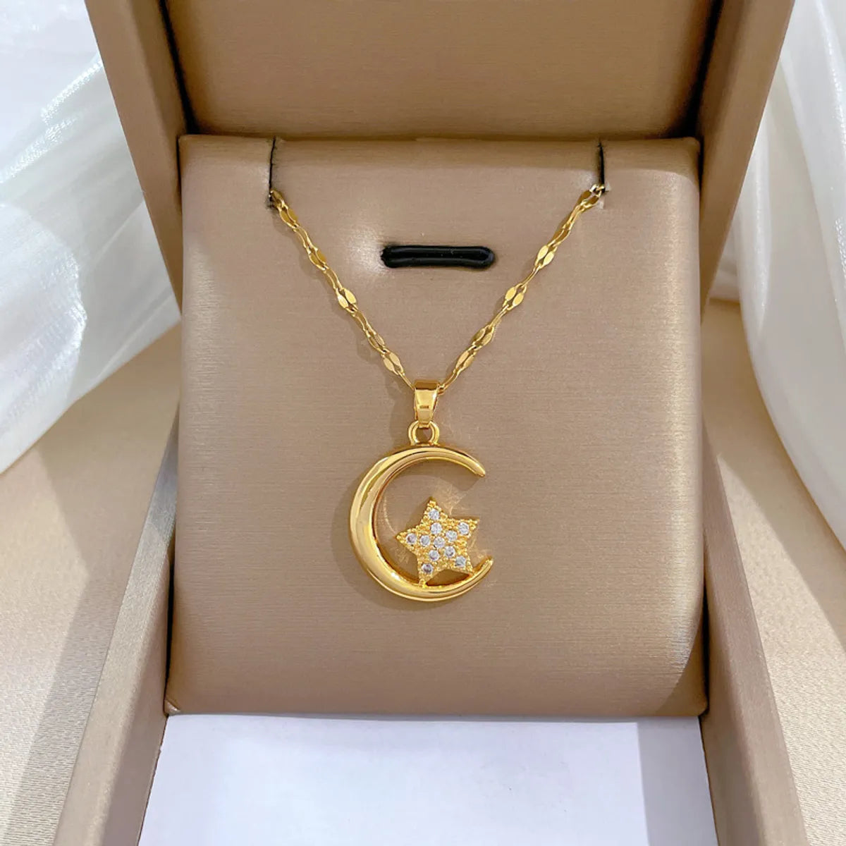 Simple Style Star Stainless Steel Copper Inlay Artificial Diamond Pendant Necklace