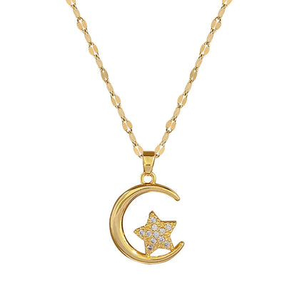 Simple Style Star Stainless Steel Copper Inlay Artificial Diamond Pendant Necklace