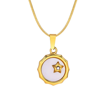 Simple Style Star Stainless Steel Patchwork Plating Inlay Shell 18k Gold Plated Pendant Necklace