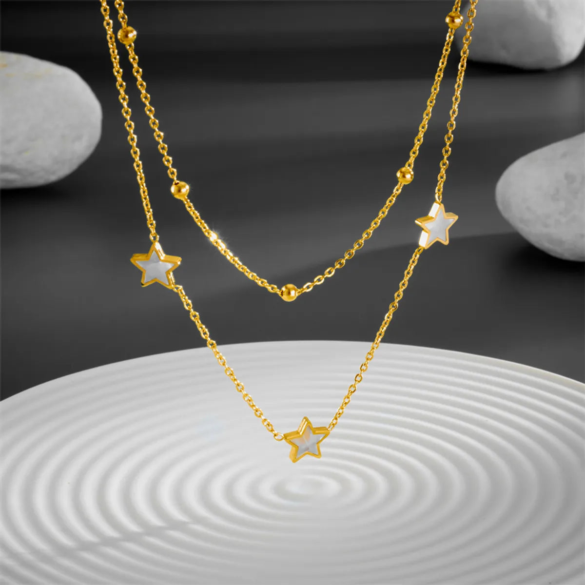 Simple Style Star Stainless Steel Plating Inlay Shell 18k Gold Plated Layered Necklaces