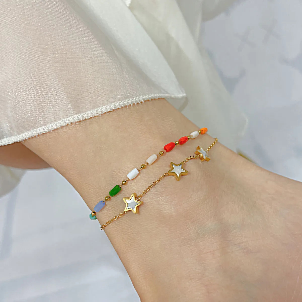 Simple Style Star Stainless Steel Acrylic Shell Women'S Anklet