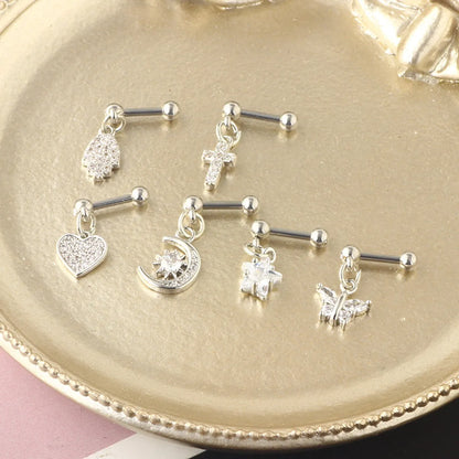 Simple Style Star Stainless Steel Zircon Ear Studs 1 Piece