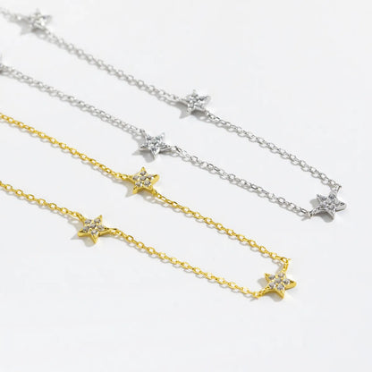 Simple Style Star Sterling Silver 18k Gold Plated White Gold Plated Pendant Necklace