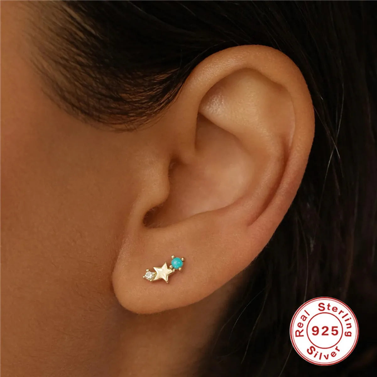 Simple Style Star Sterling Silver Ear Studs Plating Zircon 925 Silver Earrings