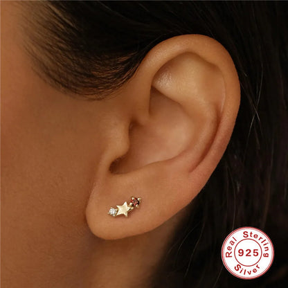 Simple Style Star Sterling Silver Ear Studs Plating Zircon 925 Silver Earrings