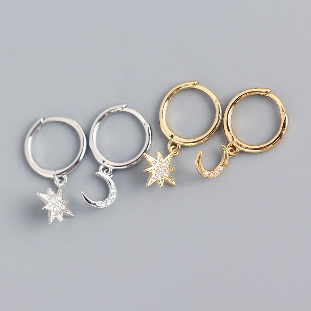 Simple Style Star Sterling Silver Inlay Rhinestones Drop Earrings 1 Pair