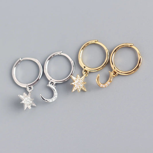 Simple Style Star Sterling Silver Inlay Rhinestones Drop Earrings 1 Pair