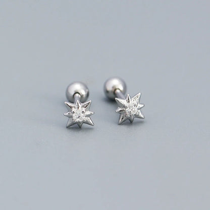 Simple Style Star Sterling Silver Star Rhinestones Ear Studs 1 Pair