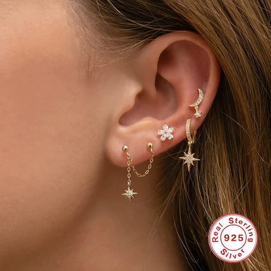 Simple Style Star Sterling Silver Zircon Drop Earrings 1 Piece