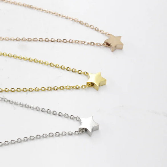 Wholesale Jewelry Simple Style Star Customization Laser Engraving Titanium Steel 18K Gold Plated Plating Necklace Cable Chain