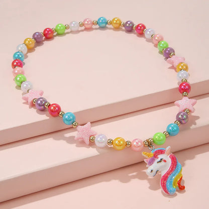 Simple Style Star Unicorn Plastic Resin Beaded Handmade Girl's Necklace 1 Piece